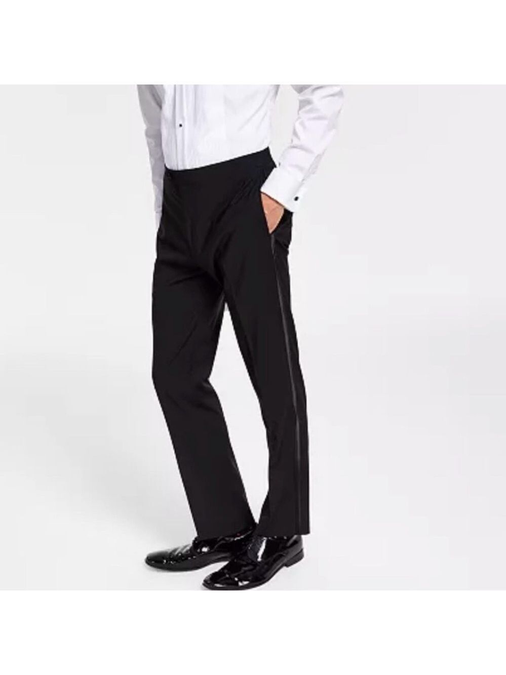 Calvin Klein Men's Slim Fit Wool Black Tuxedo Striped Dress Suit Pants - NWOT
